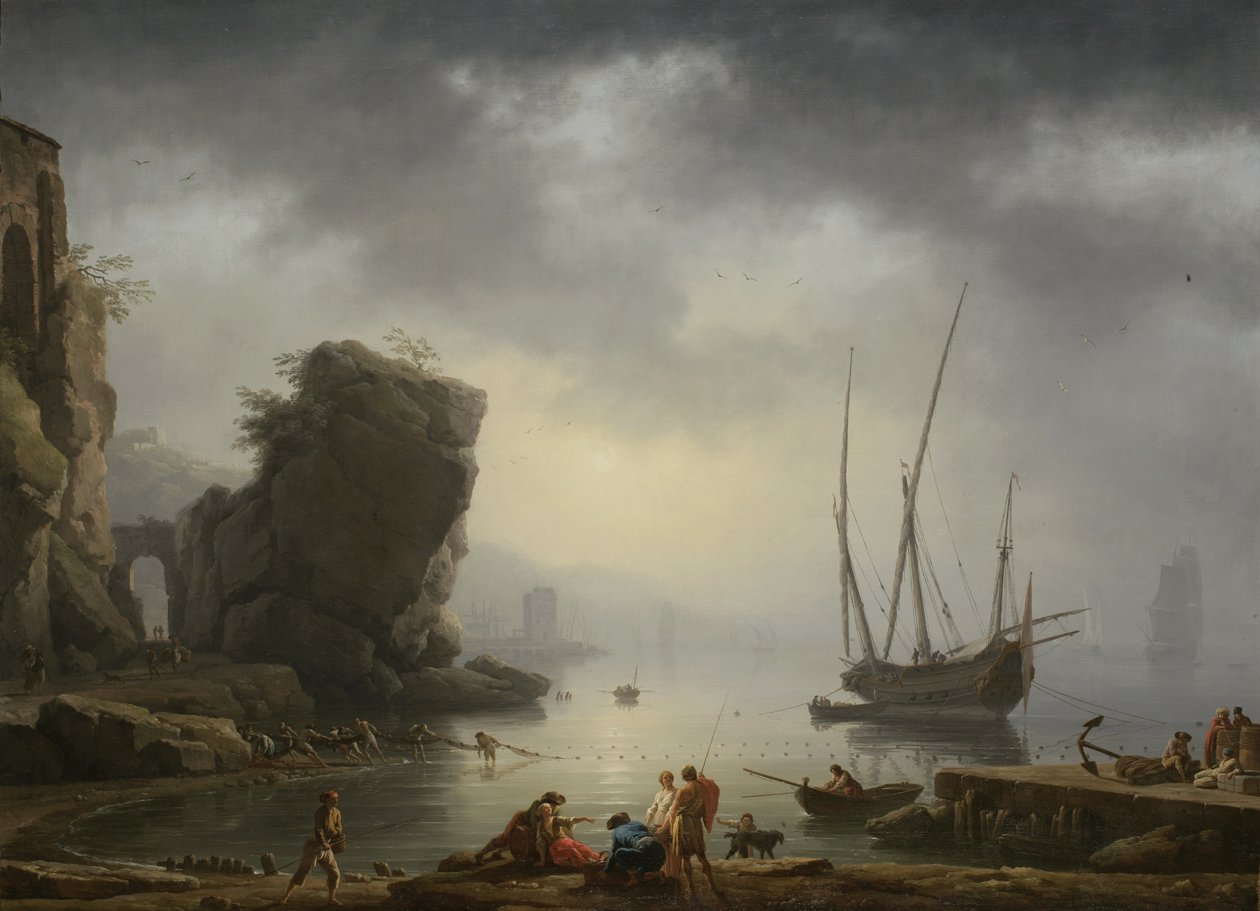 Cena costeira do Mediterrâneo, 1746 de Antoine Charles Horace Vernet
