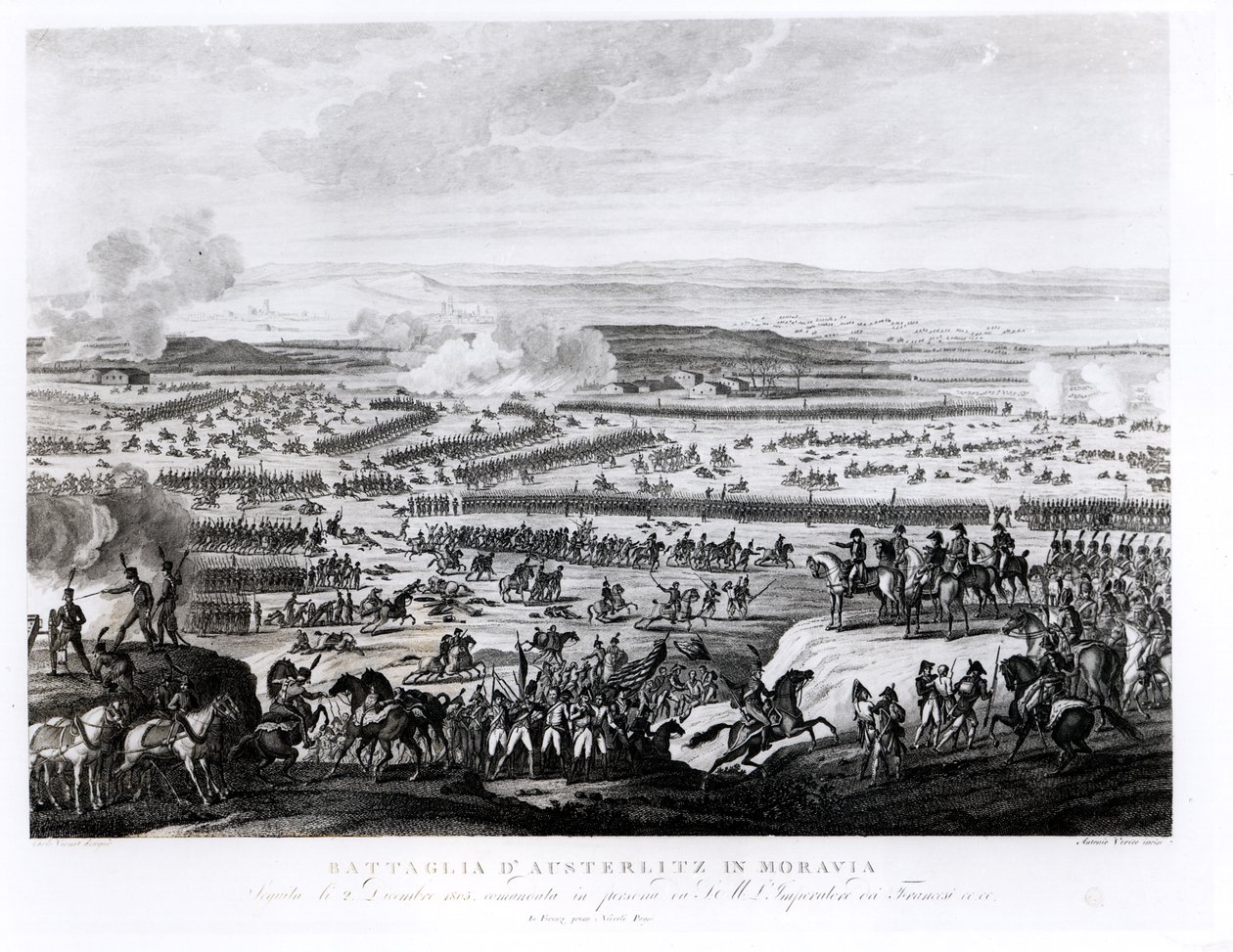 A Batalha de Austerlitz na Morávia, 2 de dezembro de 1805, gravada por Antonio Verico (bc1775) de Antoine Charles Horace Vernet