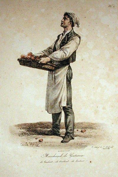 O vendedor de bolo, número 1 da série os gritos de Paris, gravada por Francois Seraphin Delpech (1778-1825) de Antoine Charles Horace Vernet