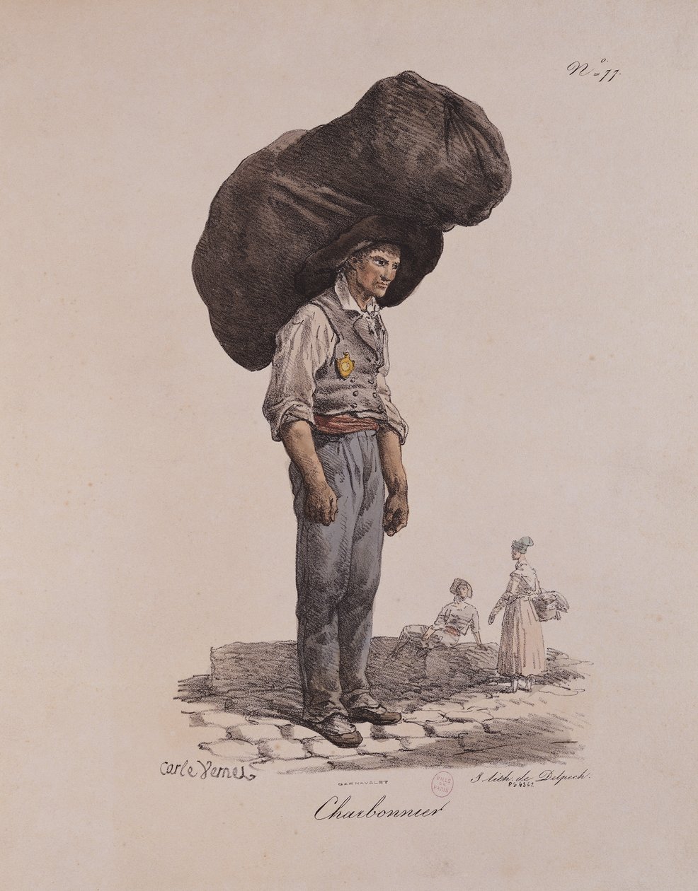 O Collier, número 11 da série "Os gritos de Paris", gravado por Francois Seraphin Delpech (1778-1825) de Antoine Charles Horace Vernet
