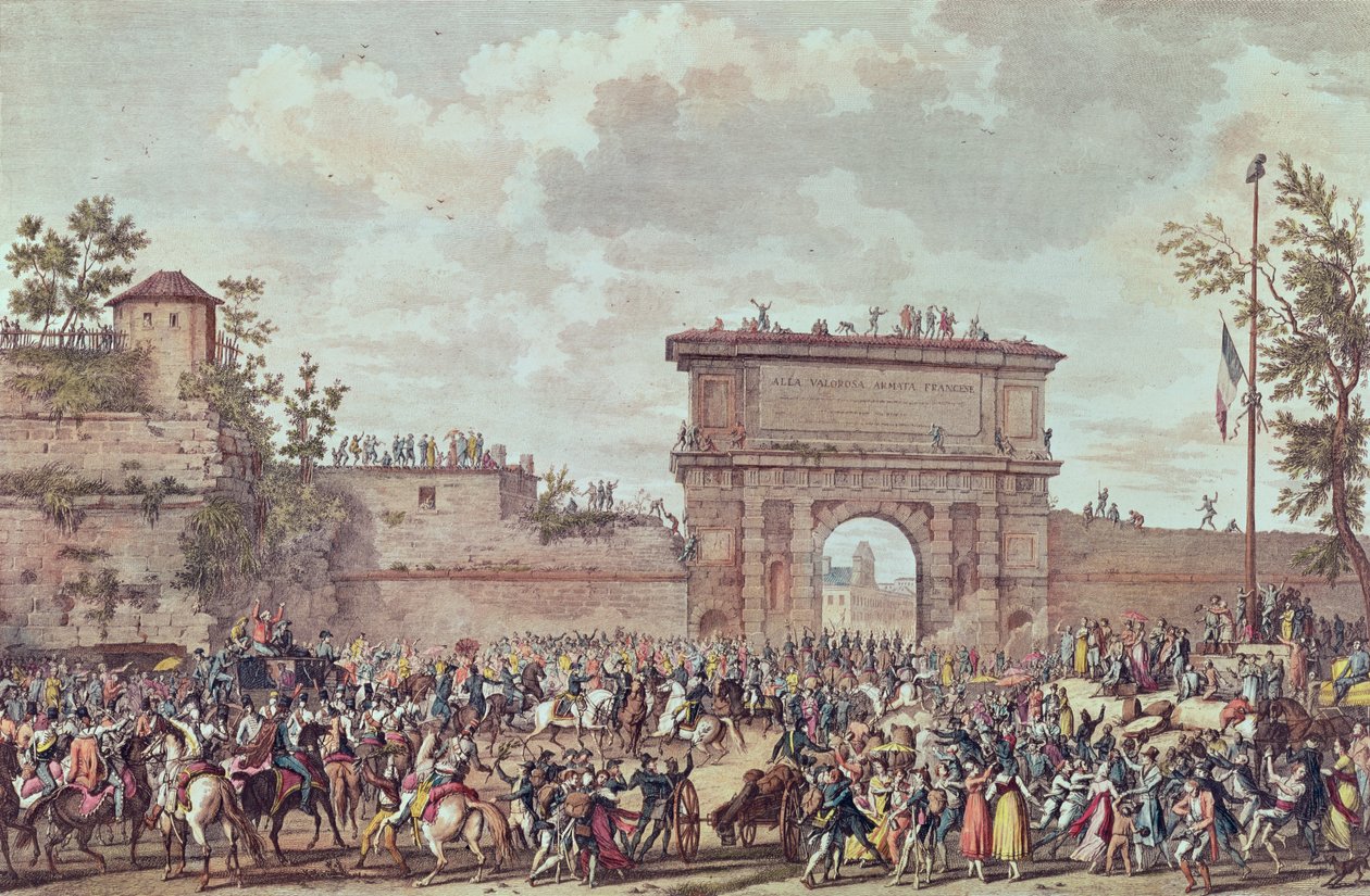 A entrada dos franceses em Milão, 25 Floreal An IV (14 de maio de 1796) (aquatint) de Antoine Charles Horace Vernet