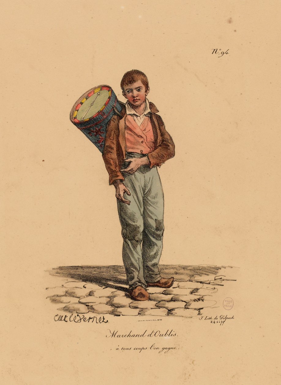 O vendedor de pastelaria, número 94 da série os gritos de Paris, gravada por Francois Seraphin Delpech (1778-1825) de Antoine Charles Horace Vernet