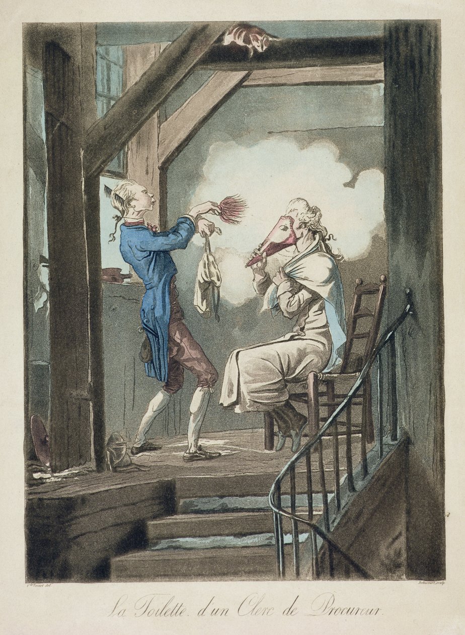 O banheiro de um funcionário do advogado, gravado por Philibert Louis Debucourt (1755-1832) de Antoine Charles Horace Vernet