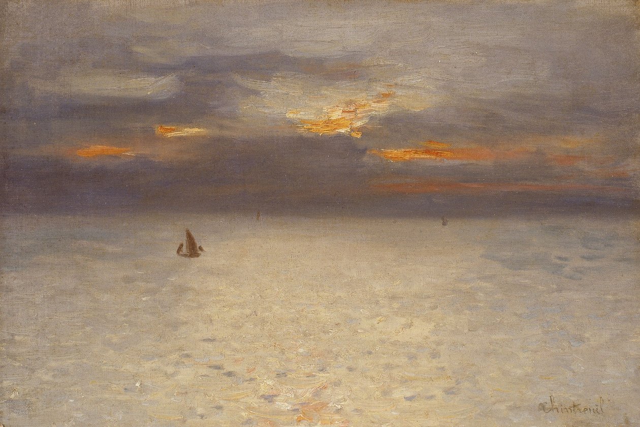 Mar aberto, atmosfera nocturna; Boulogne, c.1869-72 (óleo sobre tela) de Antoine Chintreuil
