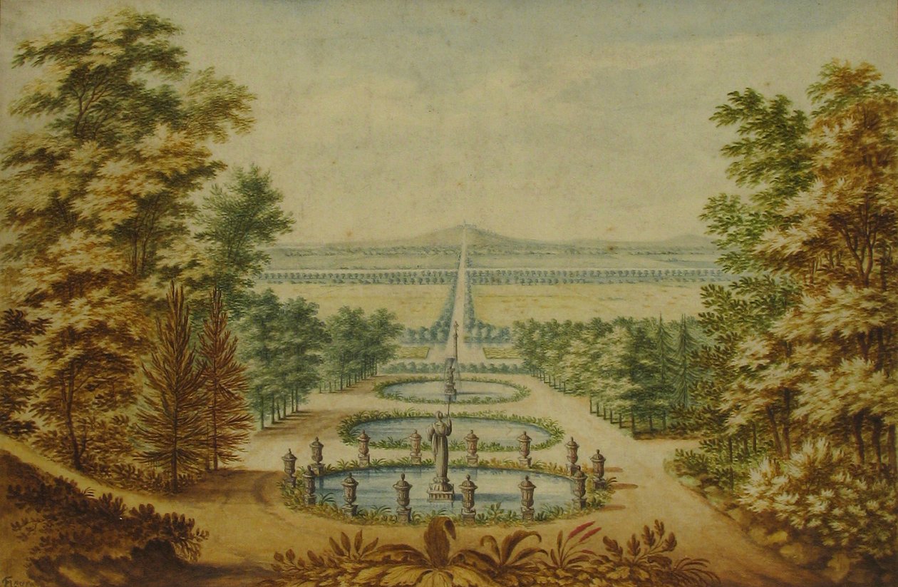 Vista panorâmica dos jardins, s.d.. de Antoine Claude Fleury