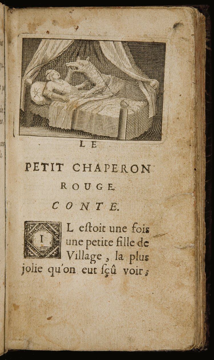 "The Tale Red Riding Hood", página de "Stories or Tales of the Past. With Moralites", de Charles Perrault, Paris: Claude Barbin, 1697 de Antoine Clouzier