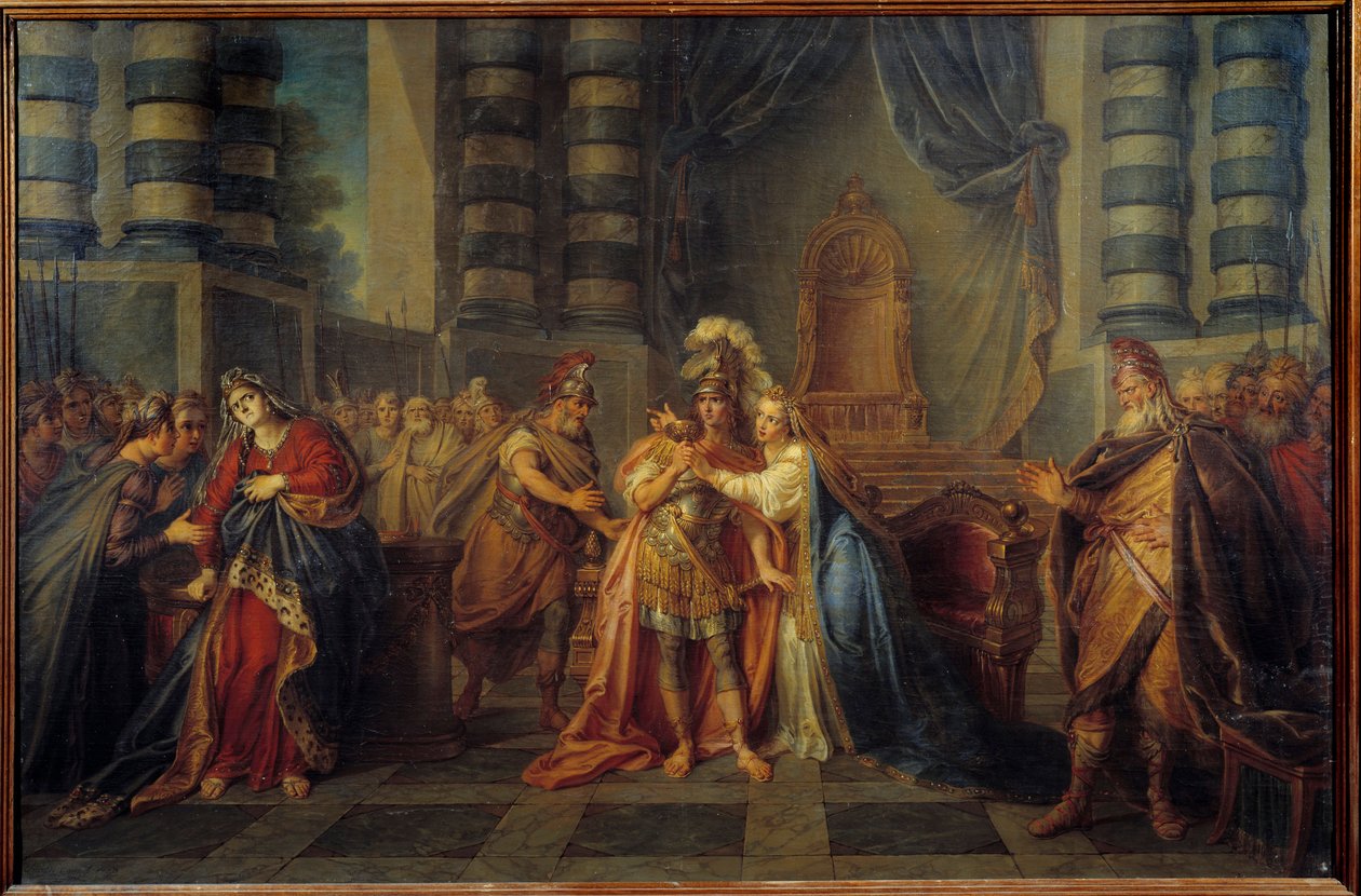 Cleopatre engolindo o veneno Representação da última cena do acto I "Rodogune" de Pierre Corneille. Pintura de Charles Antoine Coypel (1694-1752) 1749 Sol. 1,3x1,95 m de Antoine Coypel