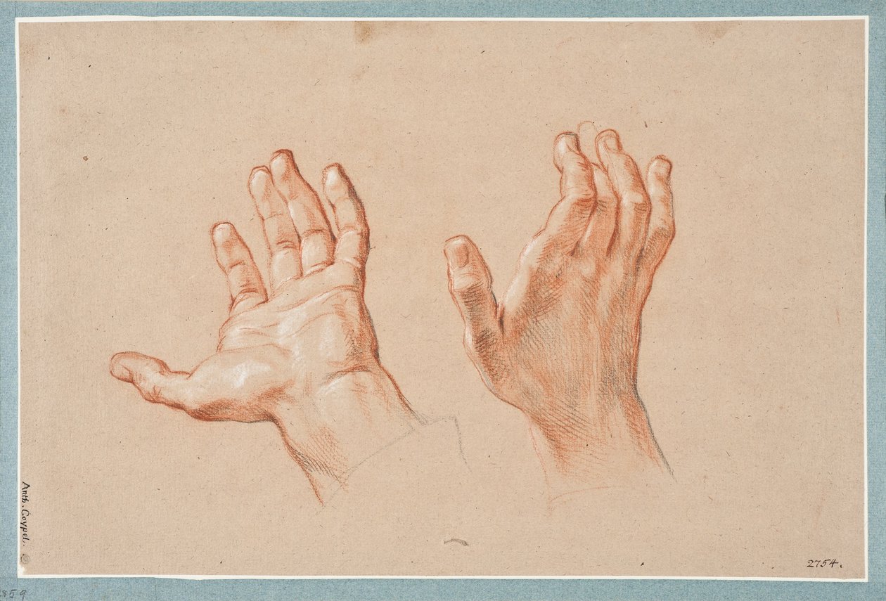 Studie von zwei Händen de Antoine Coypel
