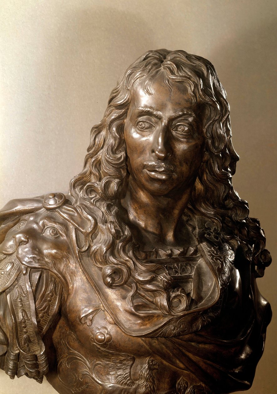 Busto em bronze de Luís II de Bourbon, Príncipe de Conde conhecido como o Grand Conde (1621-1686) (Bourbon-Conde). Escultura de Antoine Coysevox (1640-1720) do século XVII. de Antoine Coysevox