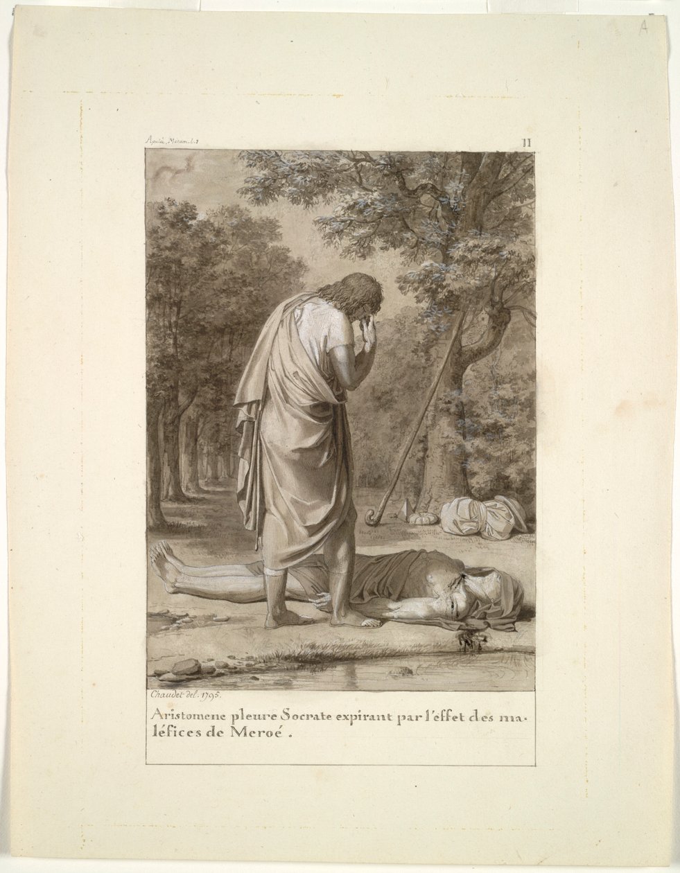 Aristomenes de luto pela morte de Sócrates pela feitiçaria de Meroë ... The Golden Ass, 1795. de Antoine Denis Chaudet