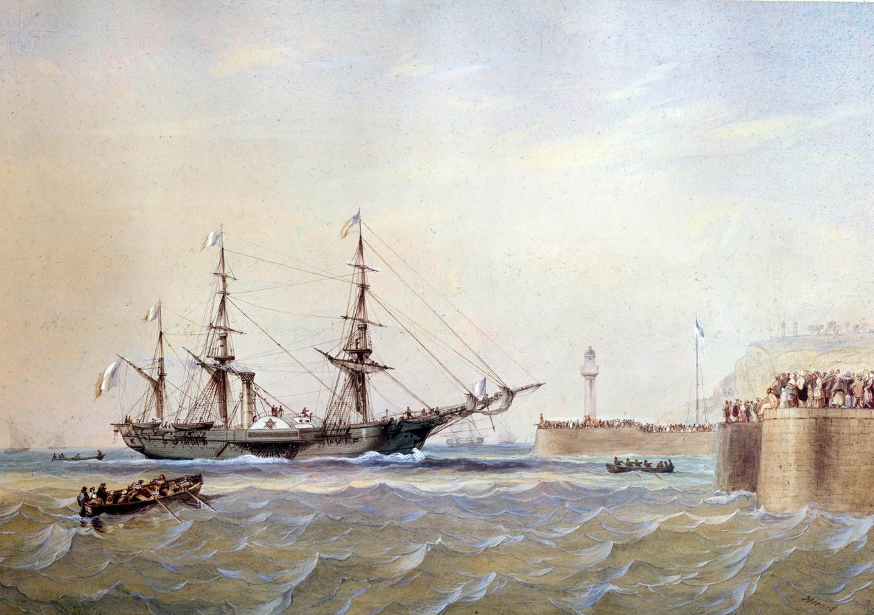 Navio de rodas retornando ao porto de Le Havre no século XIX Aquarela de Antoine Desire Heroult (1802-1853) século XIX Paris, Musee de la Marine de Antoine Desire Heroult