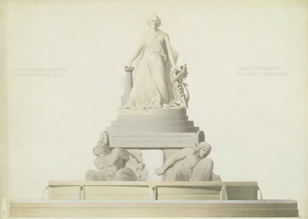 Projeto para o monumento destinado à Place de l&39;Europe, 1839 (lápis e wc no papel) de Antoine Etex