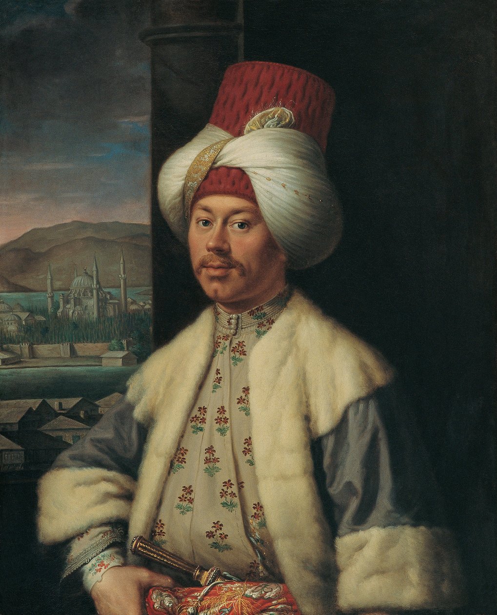 Retrato de um Europeu em Traje Turco - Pintura de Antoine de Favray (1706-1791), óleo sobre tela (84x68 cm), segunda metade do século XVIII - (Retrato de um Europeu em Traje Turco, Óleo sobre tela de A. de Favray de Antoine Favray