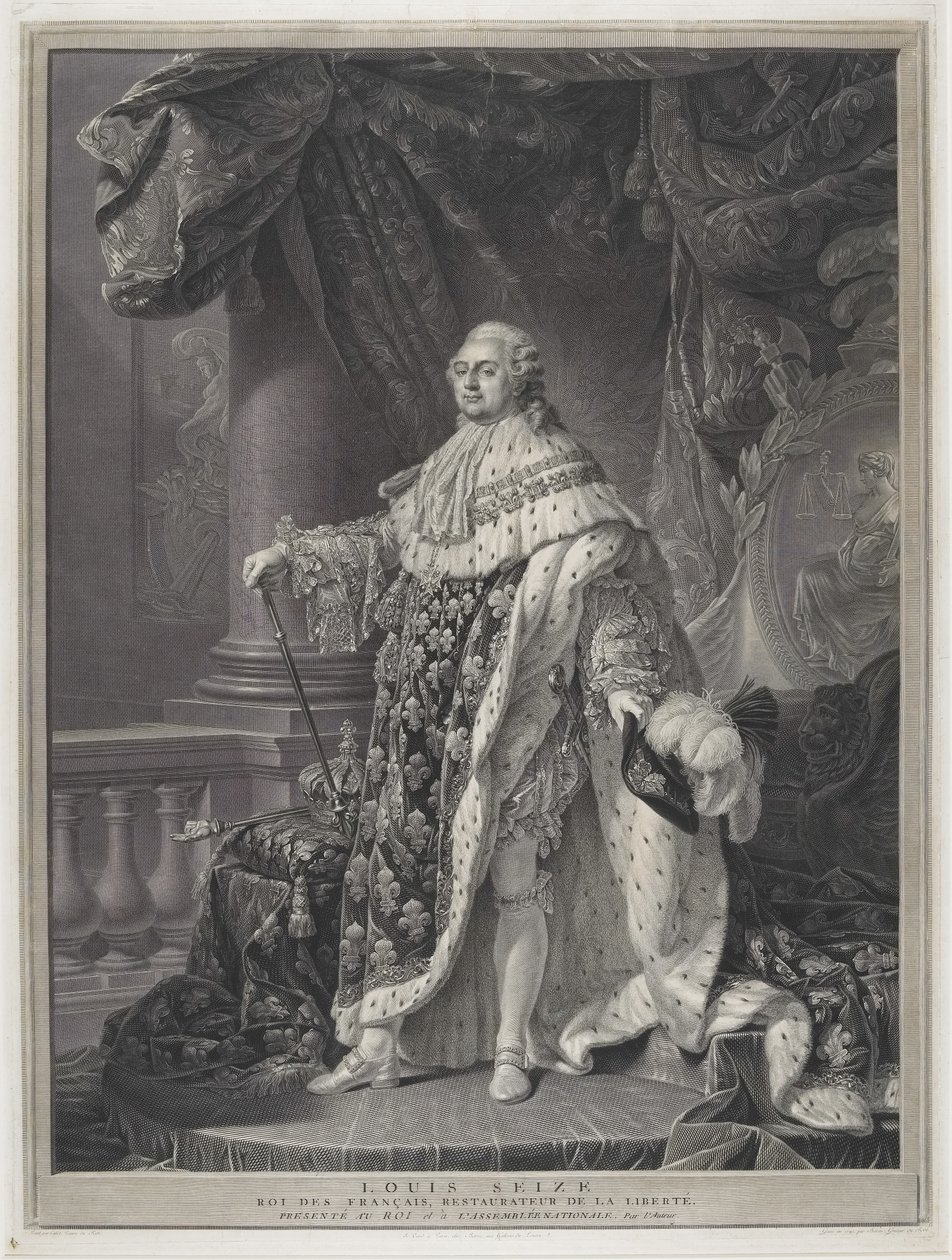Le Sacre - Retrato do Rei Luís XVI em Coronação Regalia, gravado por Charles-Clément Bervic (1756-1822) de Antoine Francois (after) Callet
