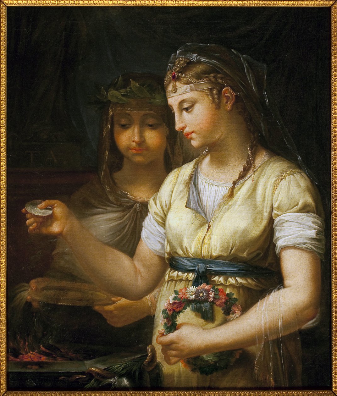 Dois vestais preparando um sacrifício. Pintura de Antoine Francois (Antoine-Francois) Callet (1741-1823), Óleo Sobre Tela de Antoine François Callet