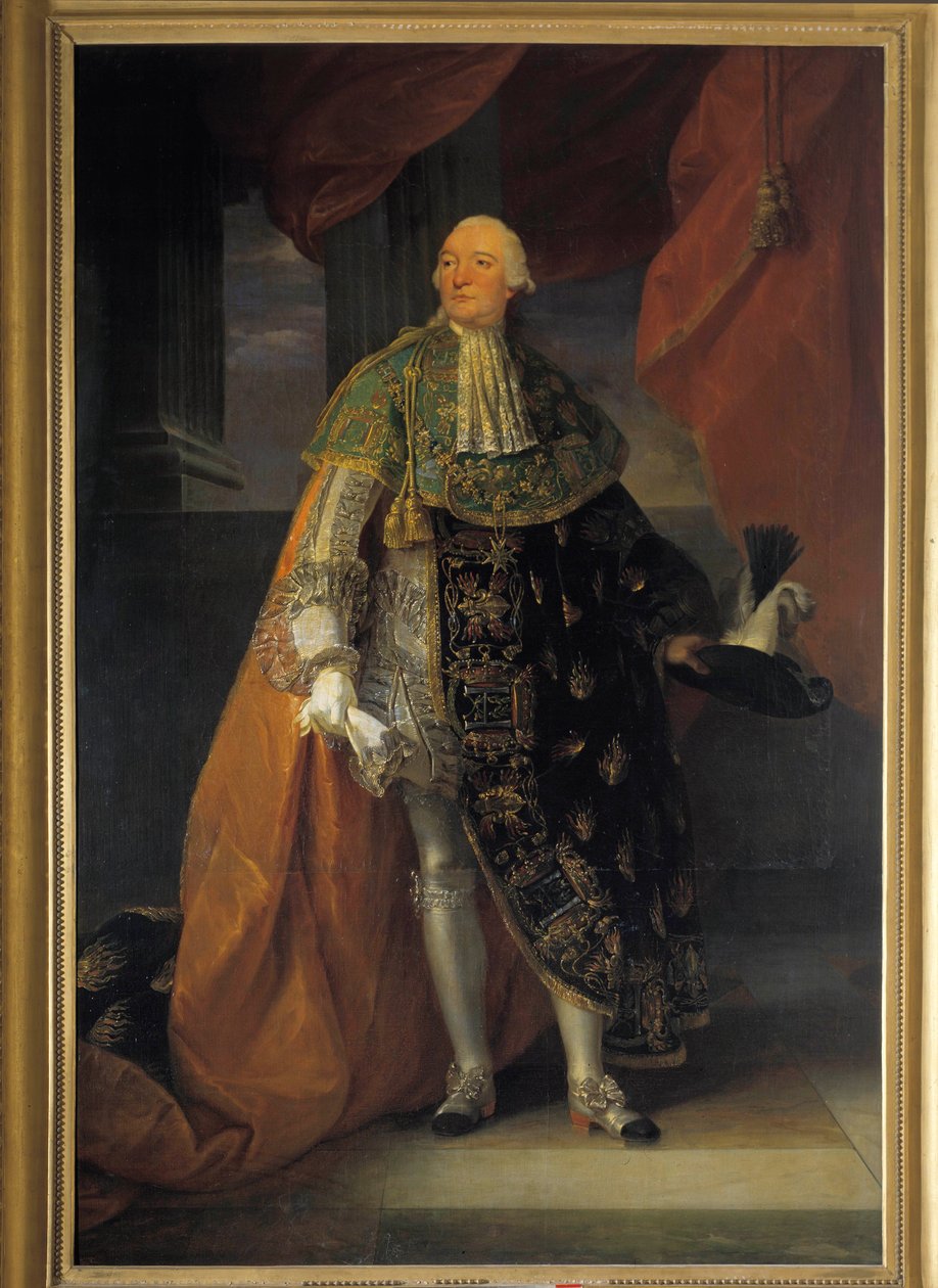 Retrato de Louis Philippe II Joseph, Duque de Orleans (1747-1793) conhecido como Philippe Egalite no grande hábito da Ordem do Espírito Santo Pintura de Antoine François (Antoine-Francois) Callet (1741-1823) de Antoine François Callet