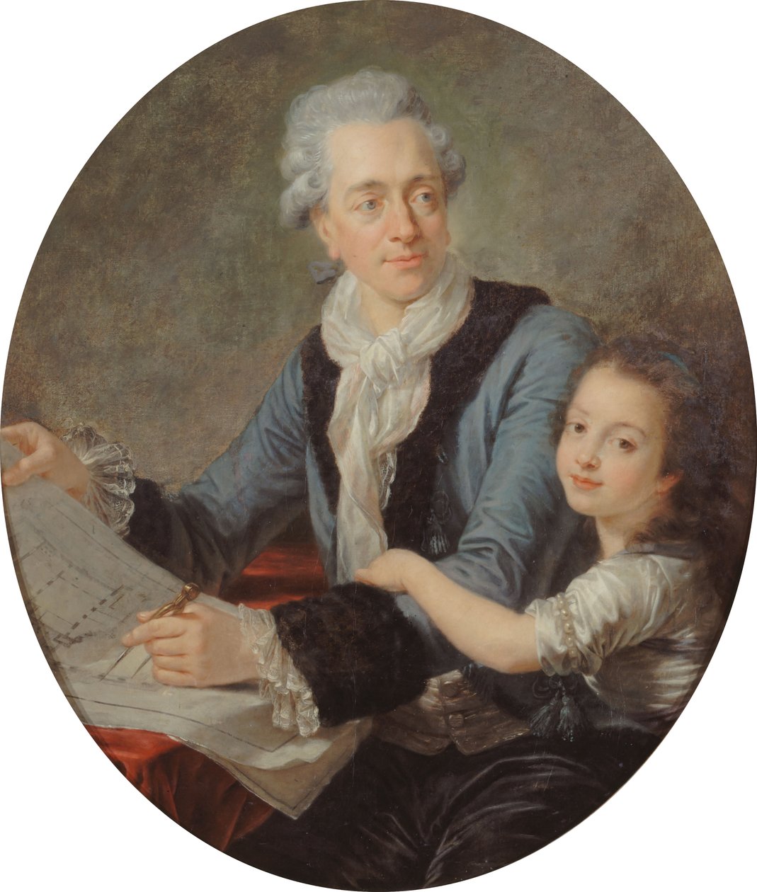 Retrato do Arquitecto Claude Nicolas Ledoux 1736-1806 com a sua filha, ca. 1782. de Antoine François . Callet
