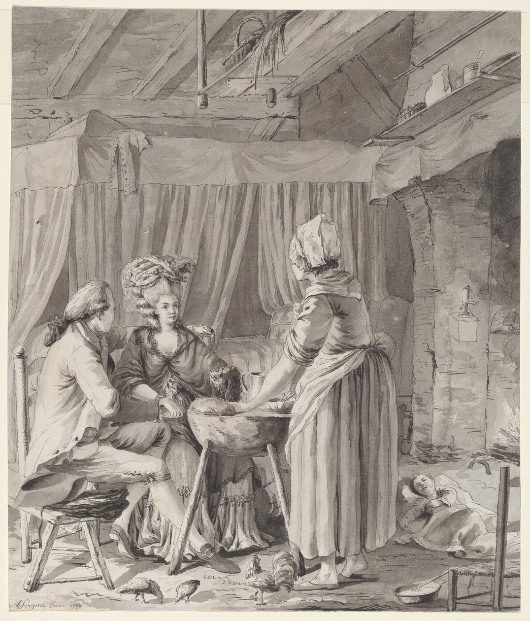 Casal elegante almoçando em uma casa de campo de Antoine François Sergent