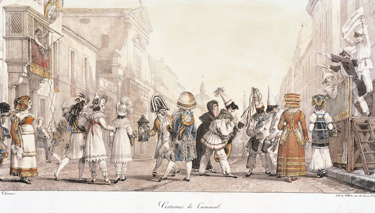 Roupas de Carnaval, de Antoine-Jean-Baptiste Thomas (1791-1833), aguarela. Itália de Antoine Jean Baptiste Thomas