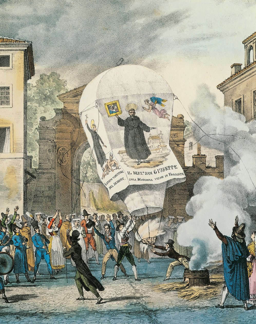 Balão de ar quente para o Dia de San Giuseppe em Roma, de Antoine-Jean-Baptiste Thomas (1791-1833), impresso. Detalhe. Itália de Antoine Jean Baptiste Thomas