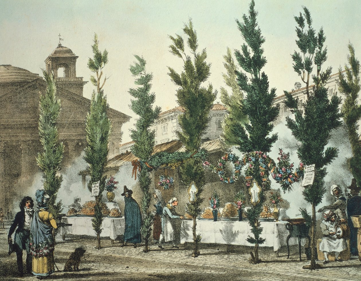 Itália, Roma, Pantheon vendedores de rua por Antoine Jean-Baptiste Thomas, impressão de Antoine Jean Baptiste Thomas