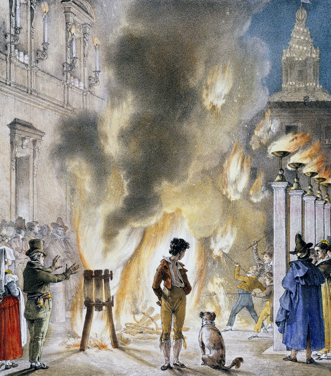 Pequenos fogos de artifício no Palazzo Madama, de Antoine-Jean-Baptiste Thomas (1791-1833), gravura tirada de Un an a Rome et dans ses environs (Um ano em Roma e seus arredores). Itália de Antoine Jean Baptiste Thomas