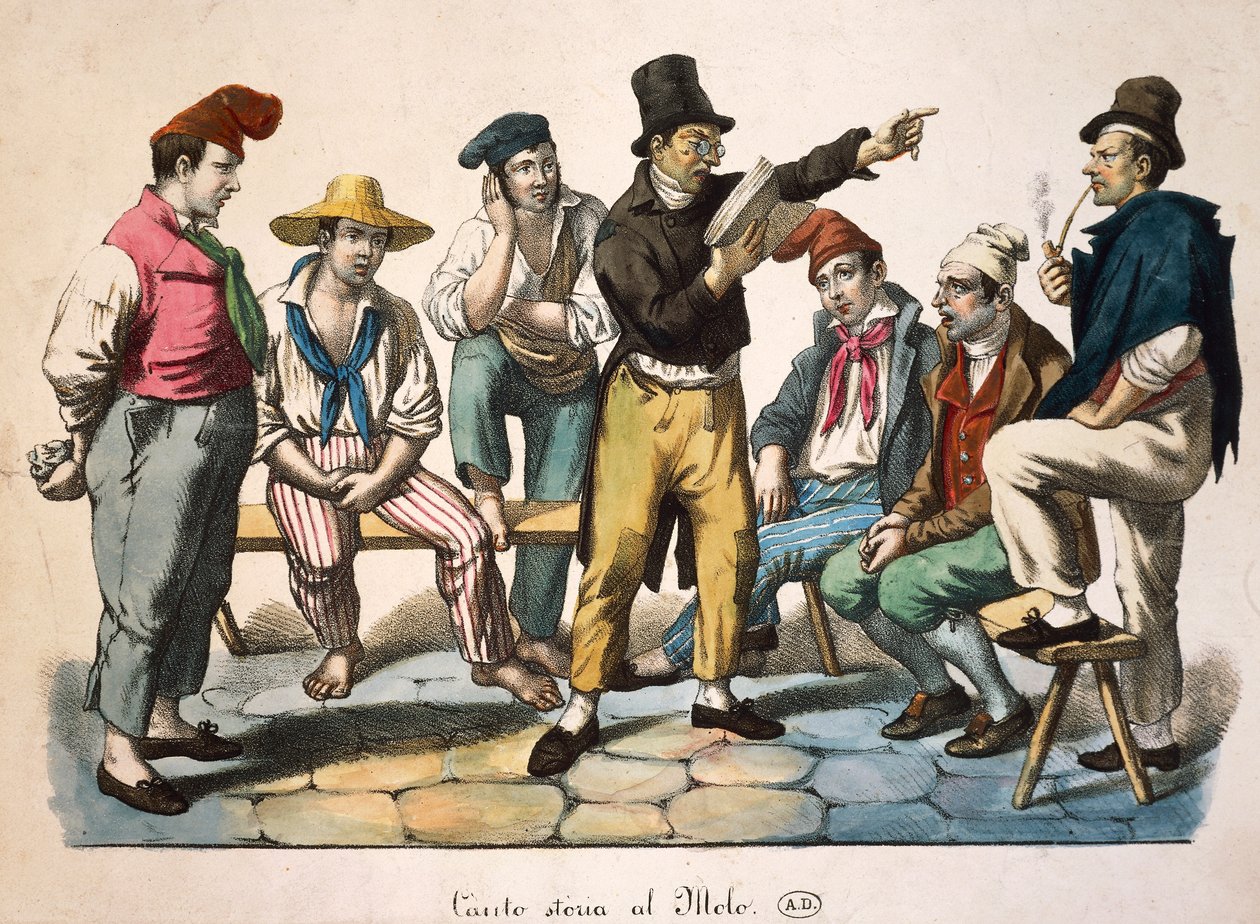 Storyteller on the dock, de Antoine-Jean-Baptiste Thomas (1791-1834), impressão, França de Antoine Jean Baptiste Thomas