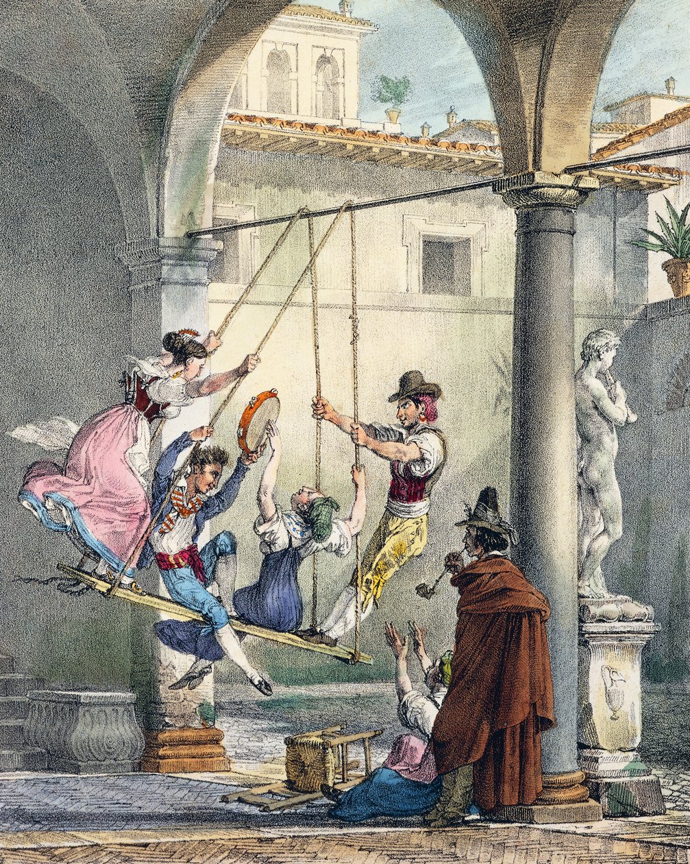 Swing, gravura de Antoine Jean-Baptiste Thomas (1791-1834) de Un an a Rome et dans ses environs (Um ano em Roma e nos seus arredores), França de Antoine Jean Baptiste Thomas