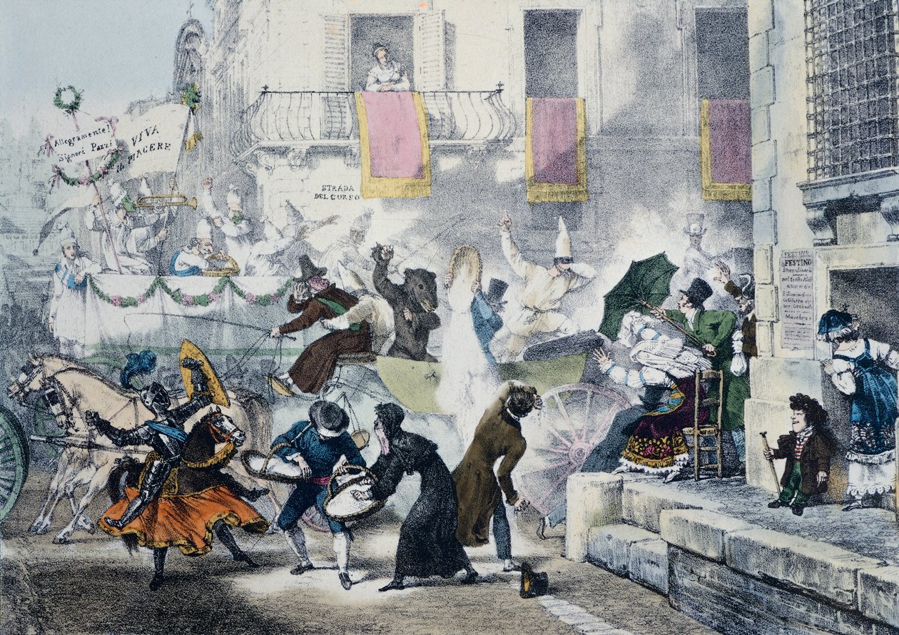 Lançamento de confetes durante o carnaval em Roma, por Antoine-Jean-Baptiste Thomas (1791-1833), Itália de Antoine Jean Baptiste Thomas