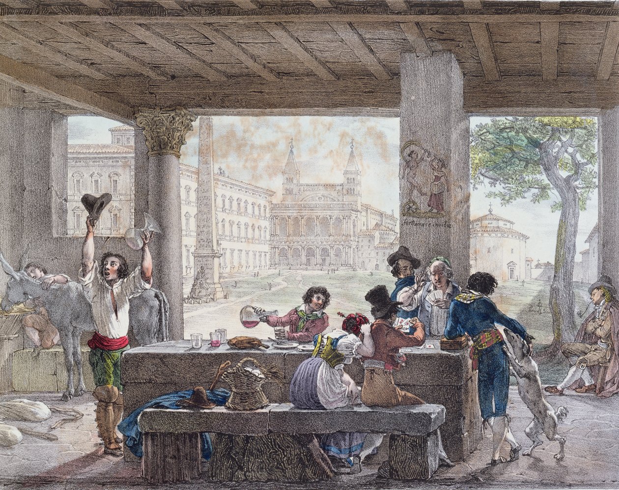 Pousada em Roma, gravada por Francois Alexandre Villain (1798-1884) c.1820-30 de Antoine Jean Baptiste Thomas