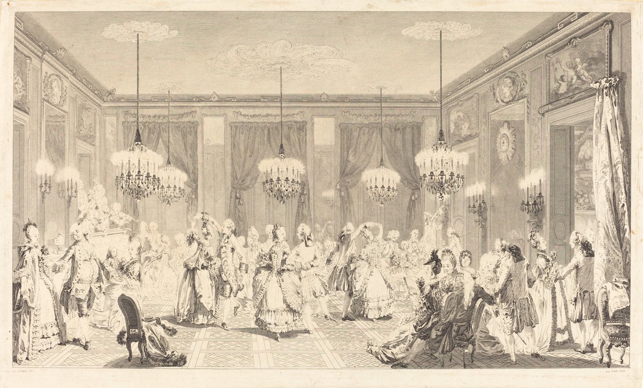 A bola está pronta de Antoine Jean Duclos after Augustin de Saint Aubin