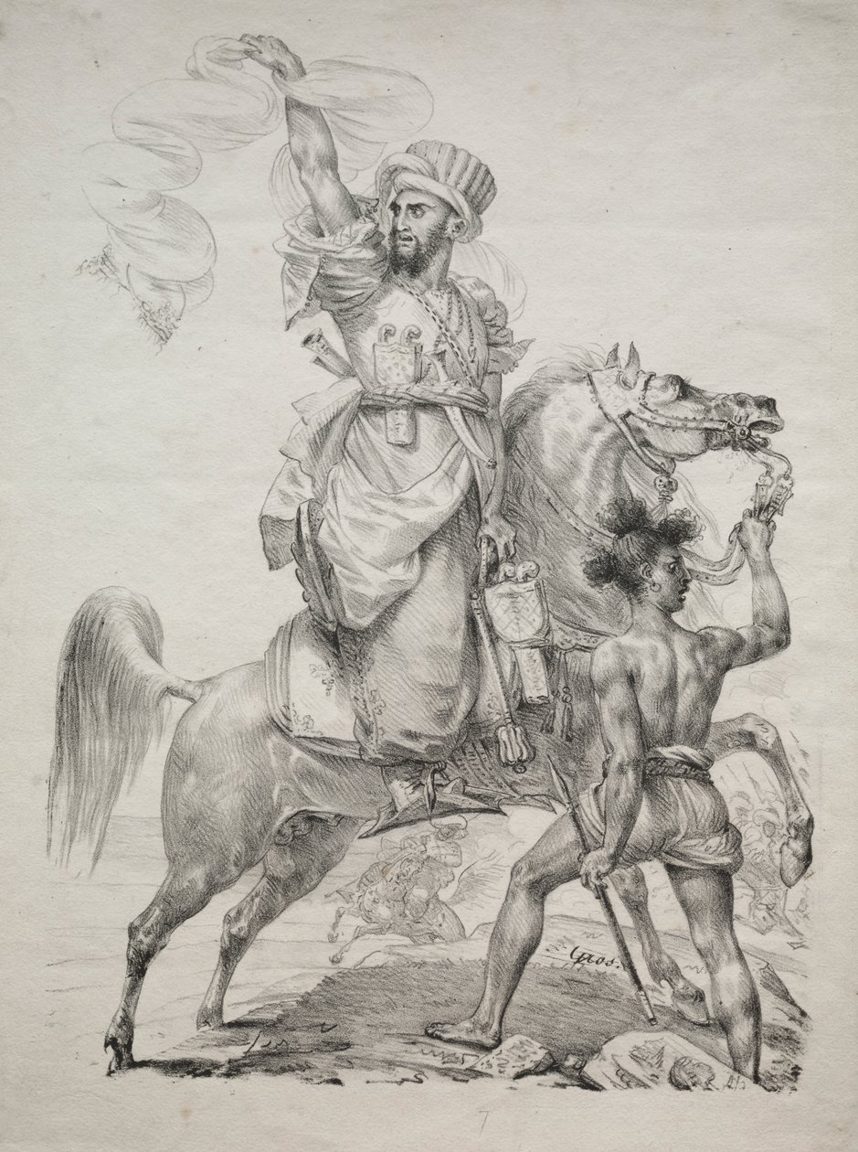 Um chefe mameluco a cavalo sinalizando para ajudar de Antoine Jean Gros