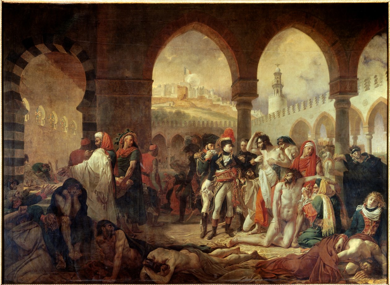 Campanha (Expedição) do Egito (1798-1801): "Napoleão Bonaparte (1769-1821) Visitando os Pestiferes de Jaffa em 11/03/1799" Pintura de Antoine Jean Gros (1771-1835) 1804 Sol. 5,23x7,15 m - Campanha do Egito (1798-1801): Napoleão Bonaparte (1798-1801) 6 de Antoine Jean Gros
