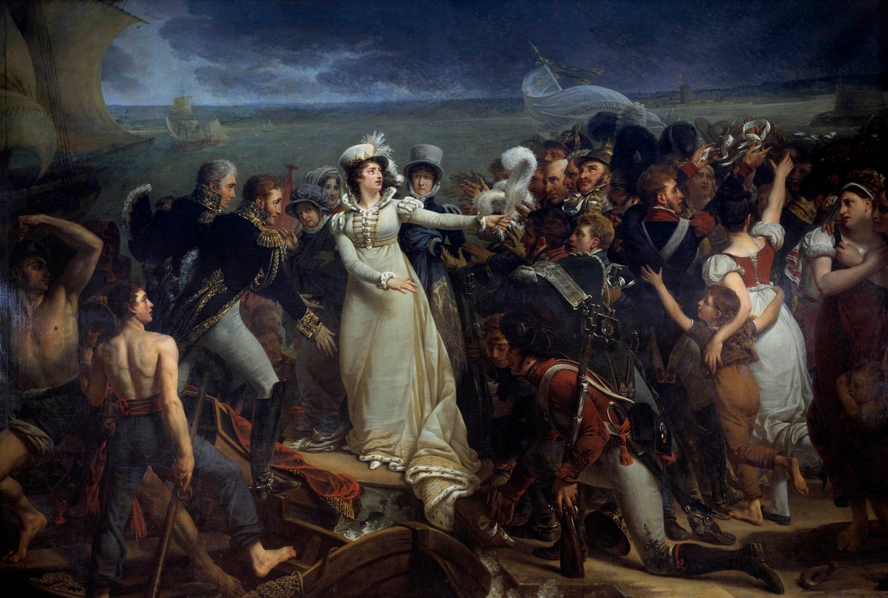 Embarque de Marie Therese da França, Duquesa de Angouleme chamada Madame Royale (1778-1851) em Pauillac a 2/04/1815 para Inglaterra Pintura de Antoine Jean Gros (1771-1835). 1818 Sol. 3,26x2,04 m Bordeaux, musee des Beaux Arts. de Antoine Jean Gros