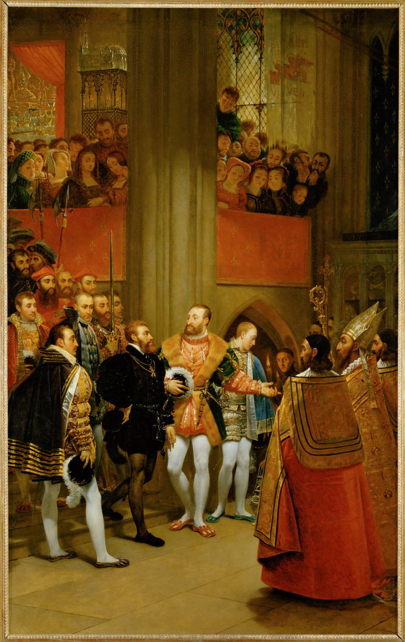 O Imperador Carlos V é recebido pelo Rei François I na Abadia de Saint-Denis ... de Antoine Jean Gros