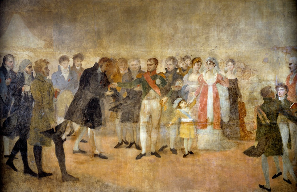 O Imperador Napoleão I visita o Salon du Louvre e distribui aos artistas as cruzes da Legião de Honra 22/10/1808 Pintura de Antoine Jean Gros (1771-1835) Sol do século XIX. 3,5x6,4 m de Antoine Jean Gros