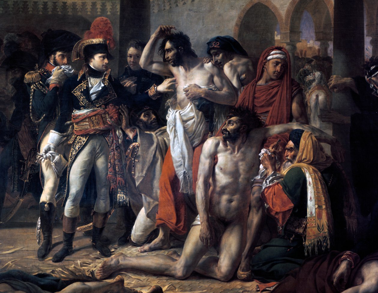 Napoleão Bonaparte visitando a praga de Jaffa, 11 de março de 1799, 1804. de Antoine Jean Gros