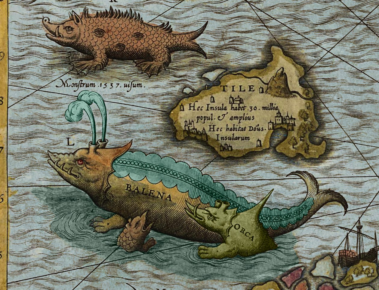 Pormenor de um mapa do mar (Carta marina) de Olaus Magnus (1490-1557) de Antoine Lafrery