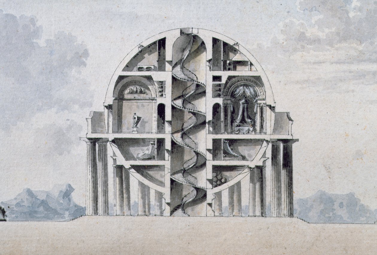 Projeto para uma casa para um cosmopolita, 1783 (detalhe) (ver também 195241-195242, 196724-196726) de Antoine Laurent Thomas Vaudoyer