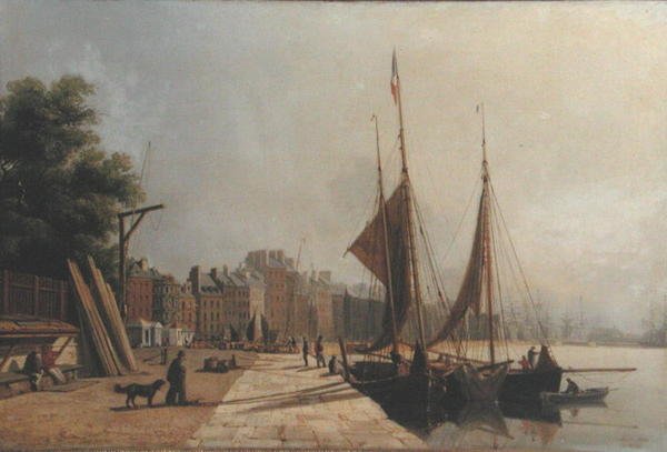 Early Morning Quayside, Le Havre, c.1853 (óleo sobre tela) de Antoine Leon Morel Fatio