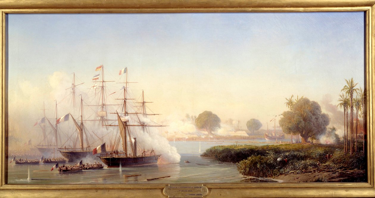 Episódio da expedição de Cochinchine: "Captura da cidadela de Saigão pelo Vice Almirante Rigault de Genouilly comandando a força expedicionária franco-espanhola 17/02/1859" Pintura de Antoine Leon Morel Fatio (1810-1871) 1859 Sol. 0,83x1,82 m de Antoine Leon Morel Fatio