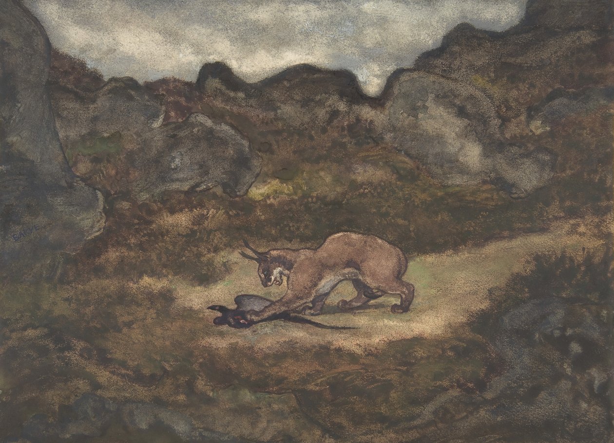 Caracal e faisão, 1810-75. de Antoine Louis Barye