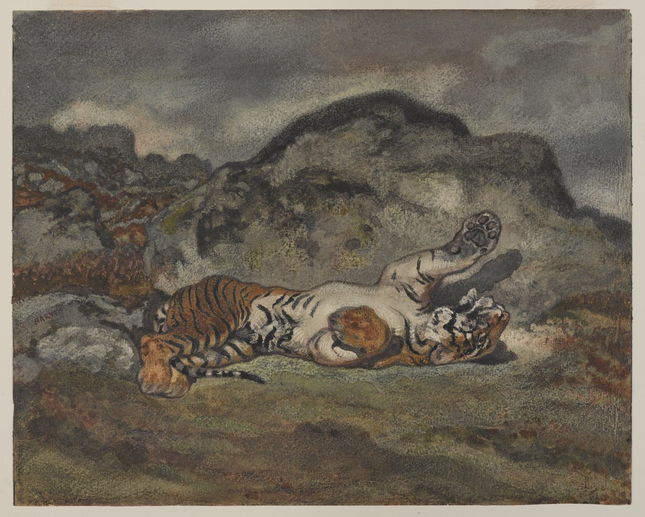 Tigre Rolante, c.1840 (wc no papel) de Antoine Louis Barye