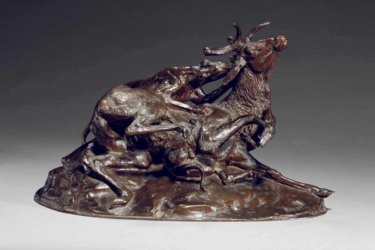 Veado derrubado por dois galgos (bronze) de Antoine Louis Barye