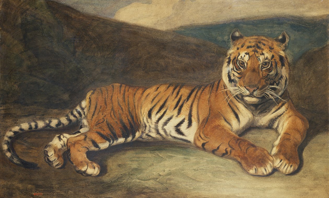 Tigre Reclinado (wc no papel) de Antoine Louis Barye