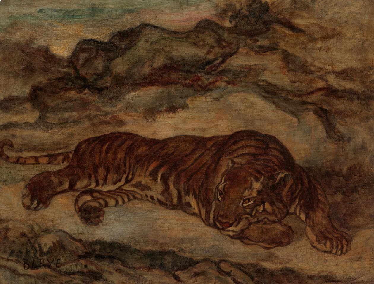 Tigre em repouso, ca. 1850-65. de Antoine Louis Barye