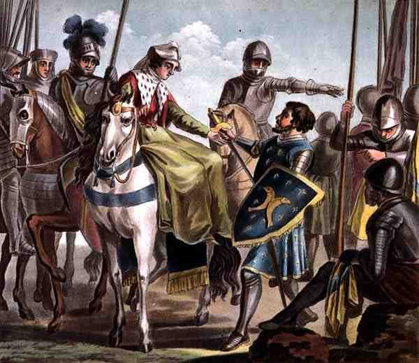 Jeanne de Navarre (1271-1304) Leva o Conde de Bar Prisioneiro, gravada por Jean Baptiste Morret (fl. 1790-1820) 1788 (gravura em cores) de Antoine Louis Francois (after) Sergent Marceau