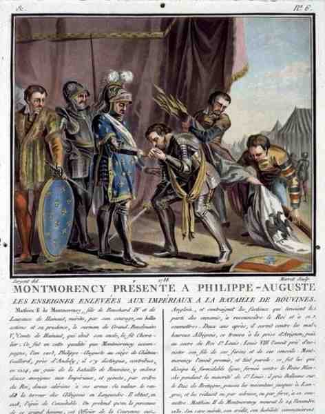 Montmorency Apresentada a Philip Augustus (1165-1223) Após a Batalha de Bouvines, gravada por Jean Baptiste Morret (fl. 1790-1820) de Antoine Louis Francois (after) Sergent Marceau