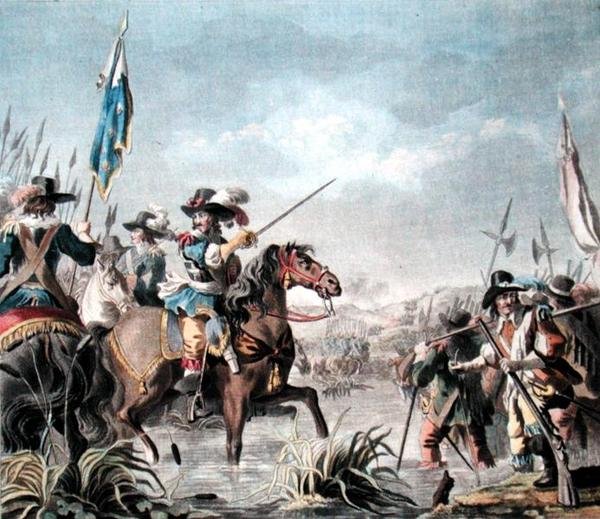 Vitória de Staffarda (1690), gravada por Jean Baptiste Morret (fl.1790-1820) de Antoine Louis Francois (after) Sergent Marceau