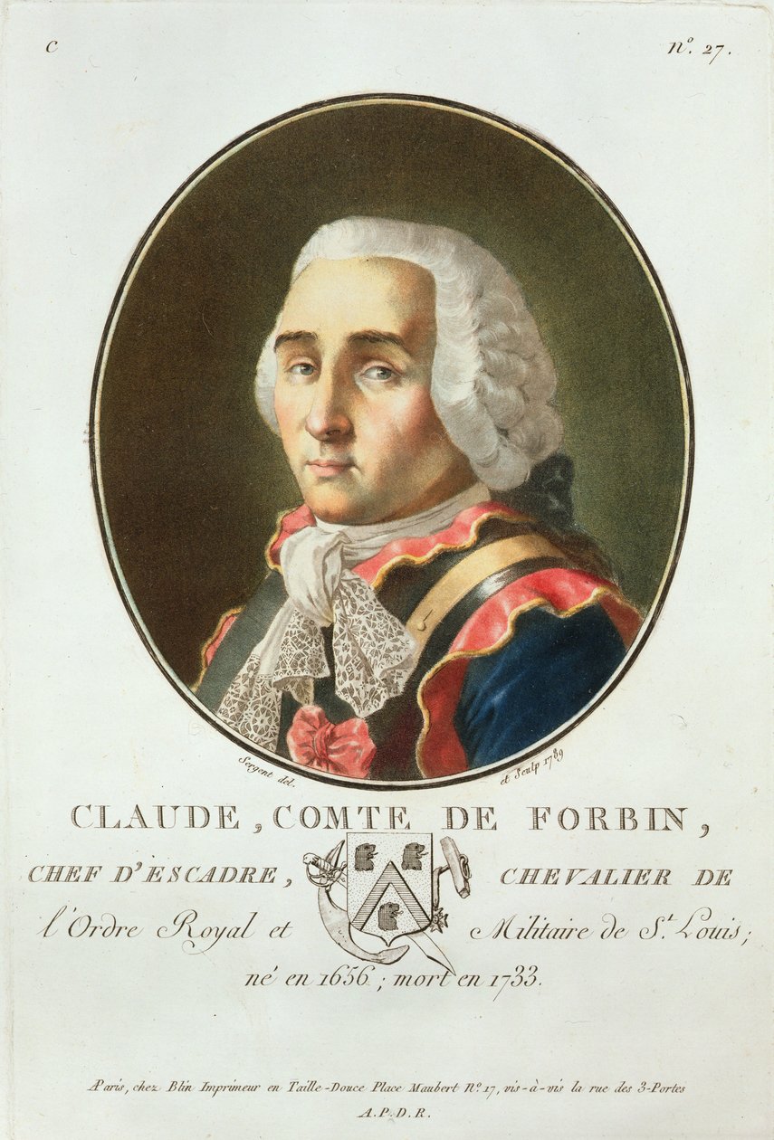 Claude (1656-1733) Comte de Forbin, 1789, de "Retratos de grandes homens, mulheres ilustres e súditos memoráveis da França", gravados em 1787-92 de Antoine Louis Francois Sergent Marceau